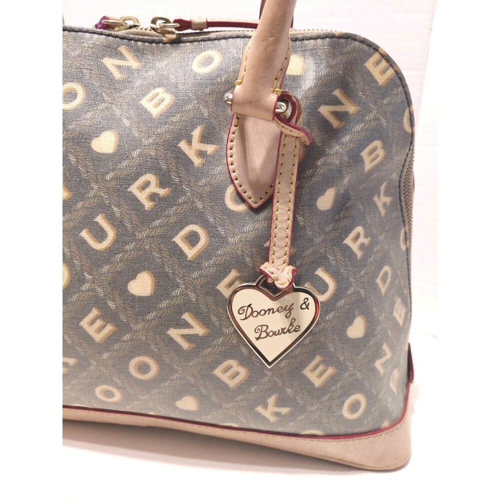 Vintage Dooney & Bourke Bag Crossword Vachetta Leather Coated Canvas Satchel - Picture 3 of 11